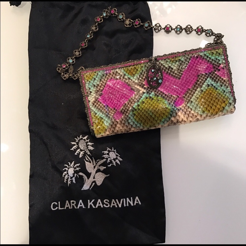 Clara Kasavina exotic multicolor snake skin purse